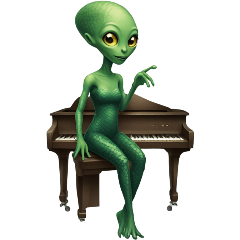 a Reptilian alien woman, play a piano emoji