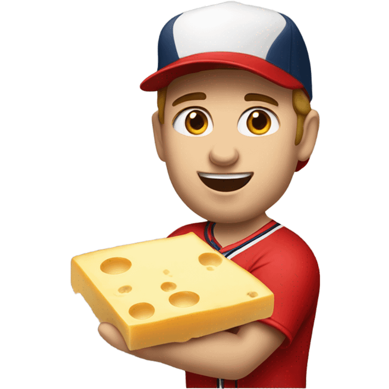 Caucasian Baseball player with red hat and red jersey eating cheese emoji