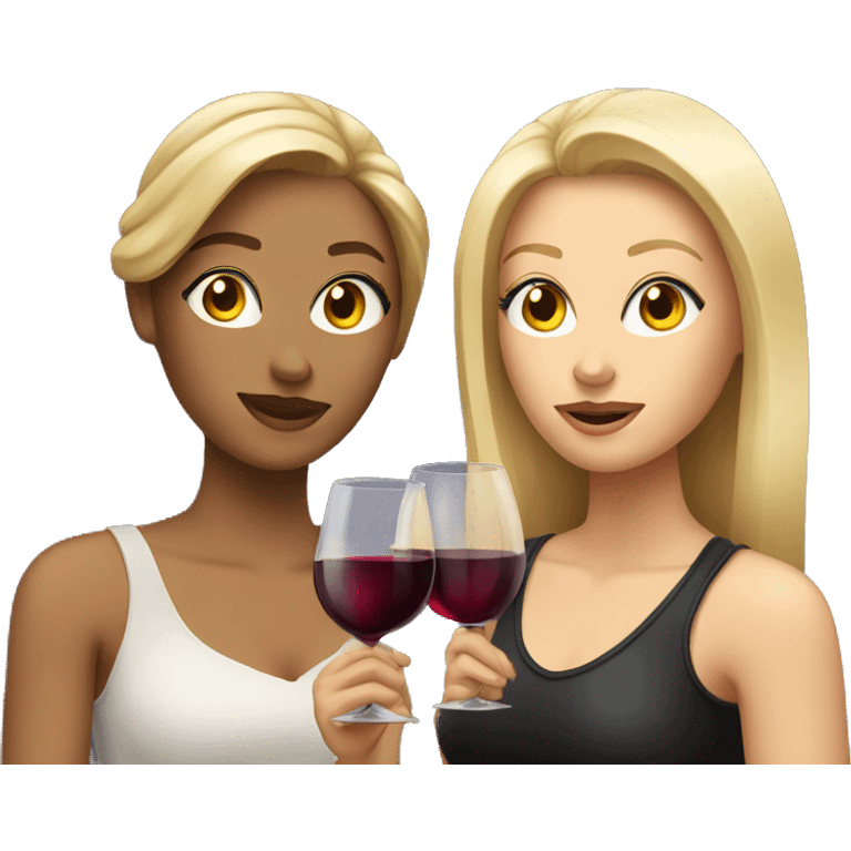 Two women, one blondie and one brunette, with wine glasses emoji