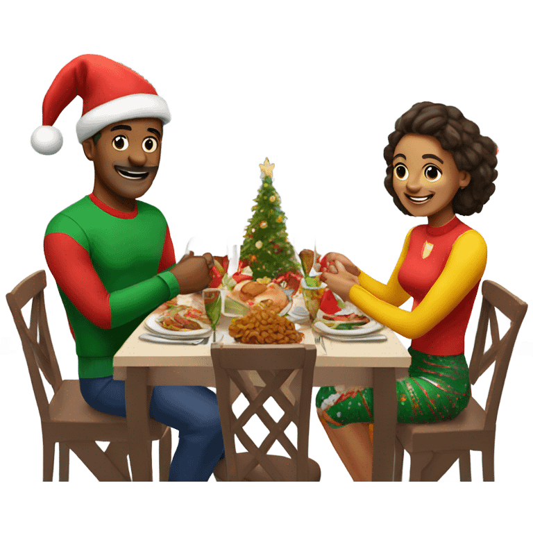 emoji Sports couple , a man and a woman in sportswear, sitting at the Christmas festive dinner table emoji