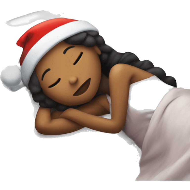 Girl with a Christmas hat one laying down in bed sleeping  emoji