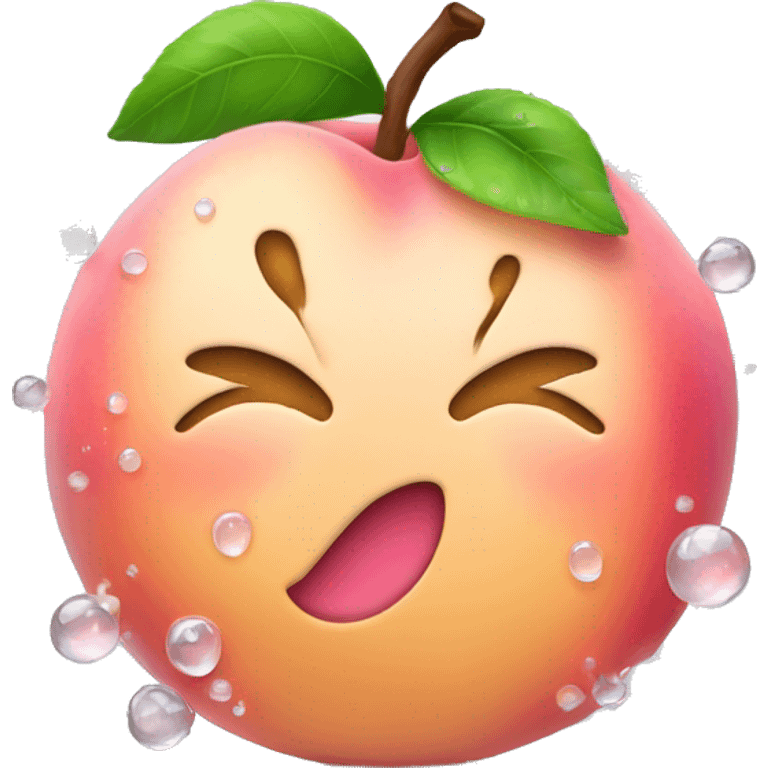 Pink peach with dewy water droplets  emoji