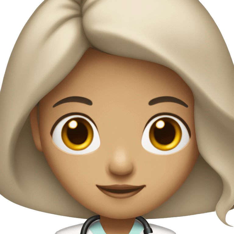 girl with light brown skin and long black hair and brown eyes and stethoscope emoji