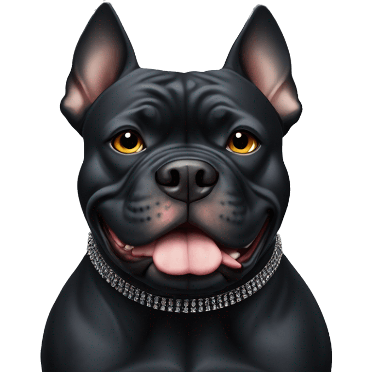 all black American bully wearing a black spiked collar emoji