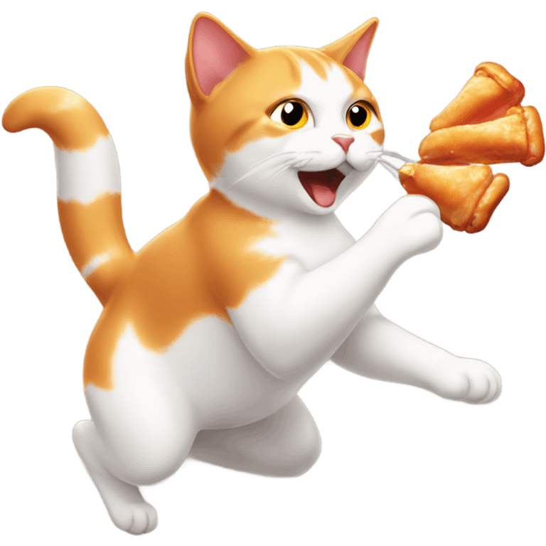 Orange and white cat stealing a chicken wing emoji