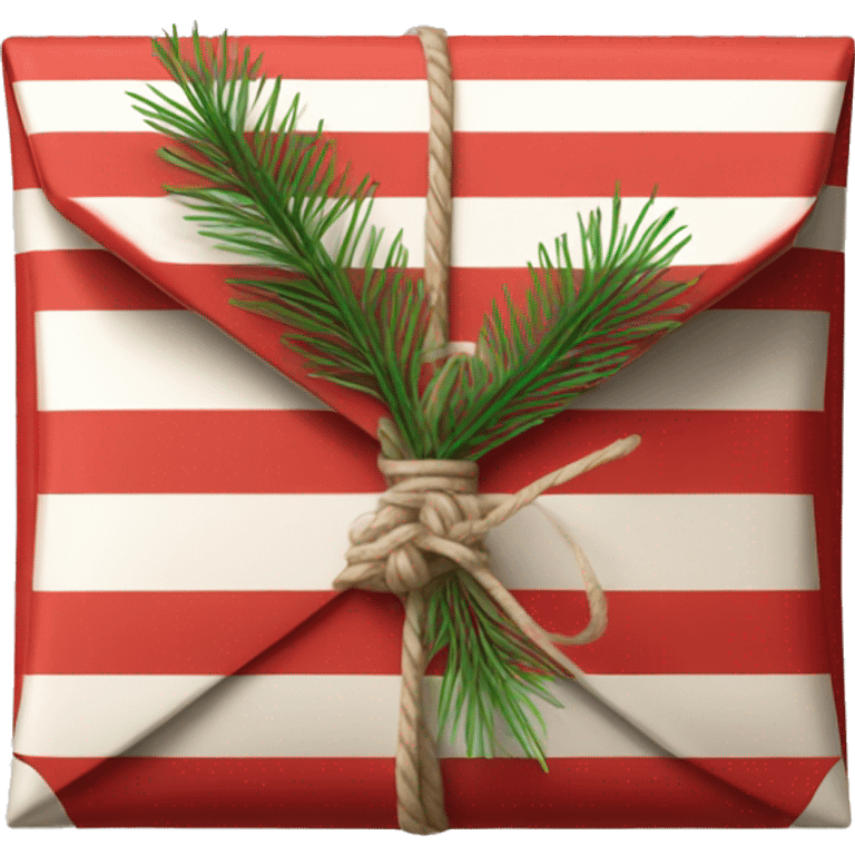 Red and white striped envelope, wrapped in twine with pine needle  emoji