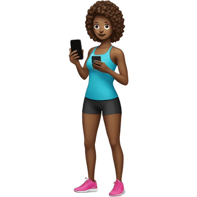 fit girl with smartphone emoji