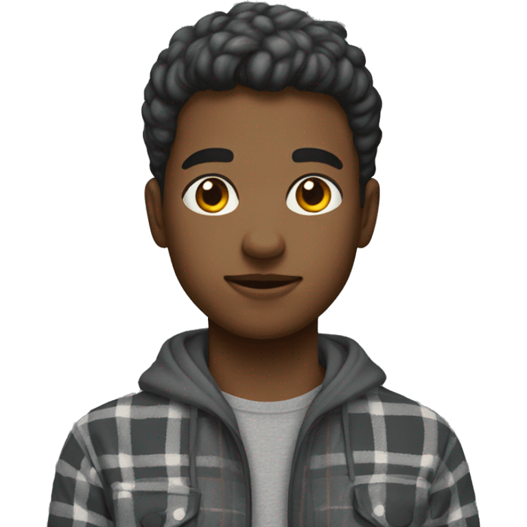 Young man wearing a gray plaid flannel and grey sweatpants emoji