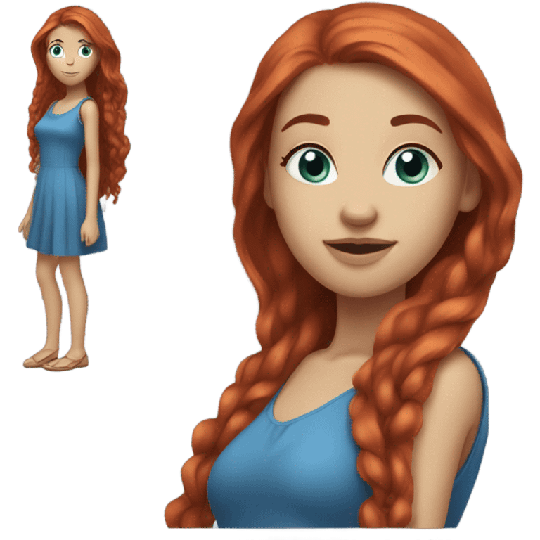 Full body Beautiful girl, red hair，long hair, blue eyes emoji