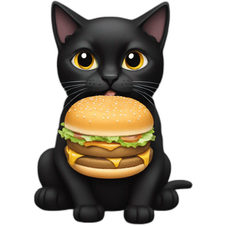 Black cat eating big mac emoji