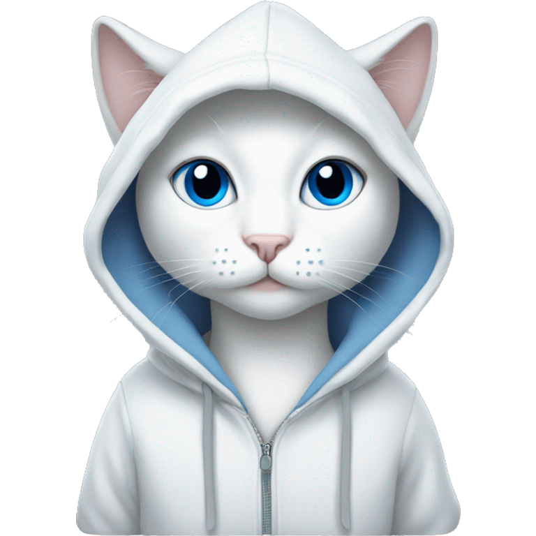 White Cat with blue eyes wearing a hoodie  emoji