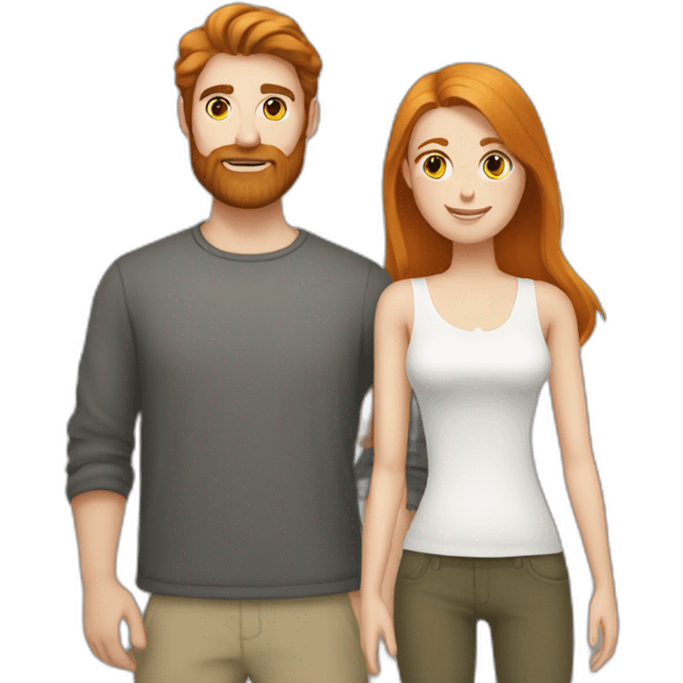 Bearded white man with short dark hair and girlfriend with long ginger hair emoji