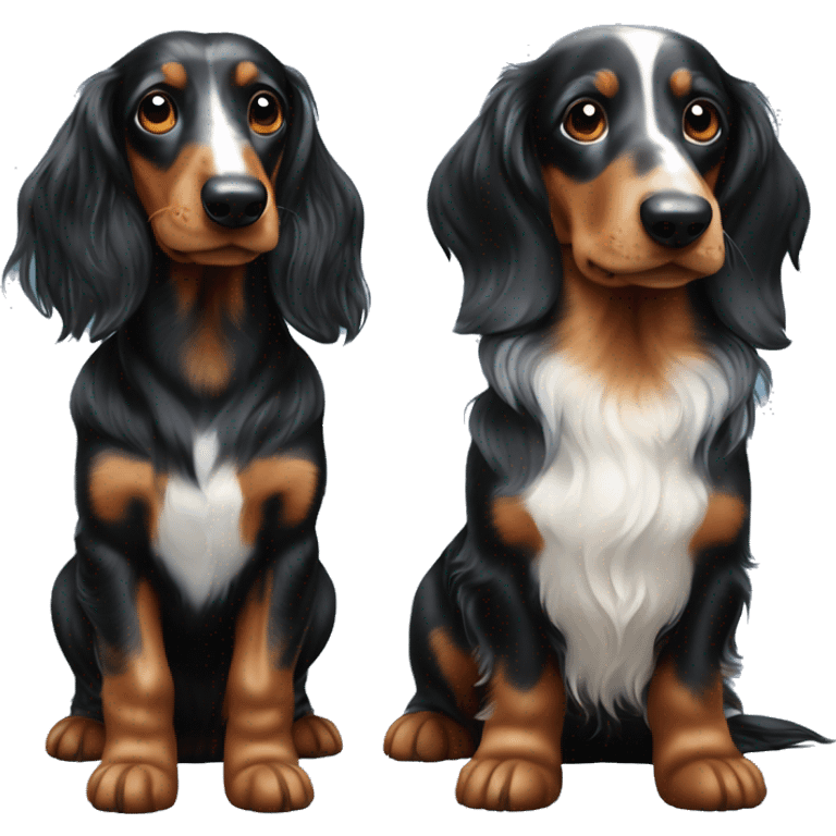 Two long hair black merle dachshunds together  emoji