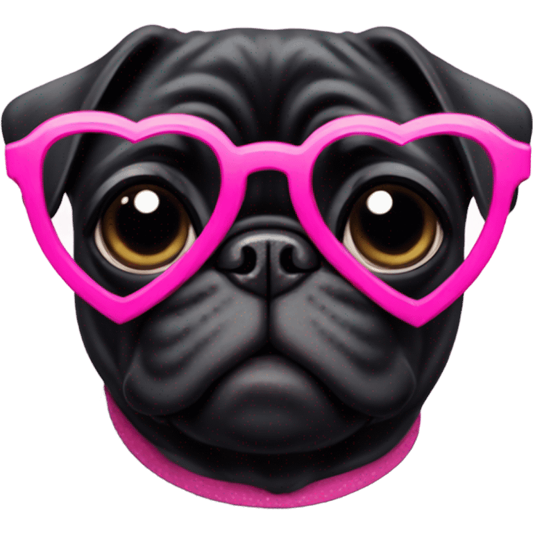 Black pug wearing heart shaped pink glasses  emoji