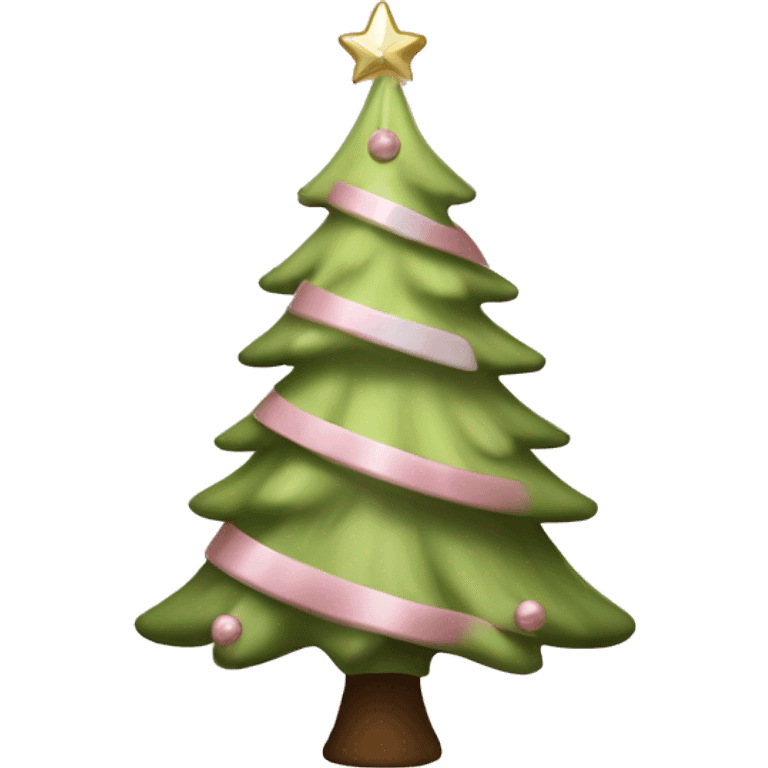 realistic light green christmas tree with a brown trunk with light pink and white ornaments and with a light pink star on top of the tree emoji