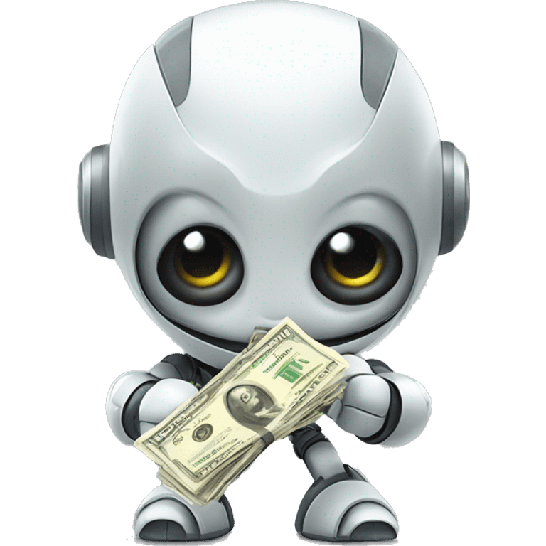 cute big-eyed robot holding money emoji