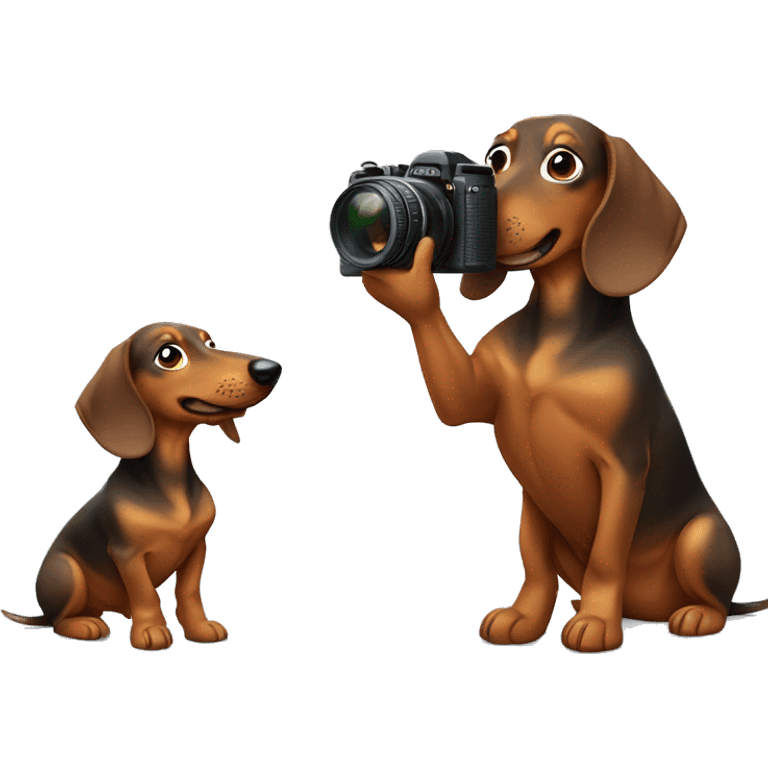 A mini daschund taking a photo emoji