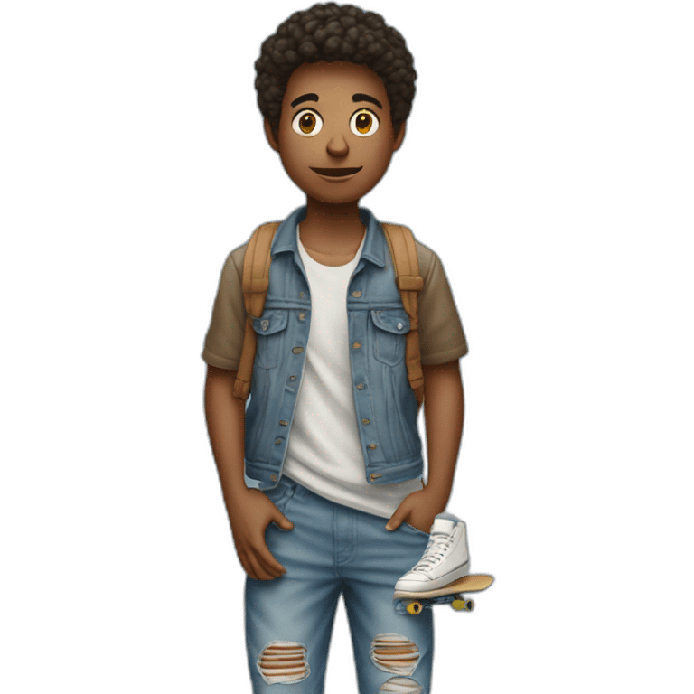 make a emoji of a teenage middle eastren face wearing a super baggy jean with a skateboard on his hand  emoji