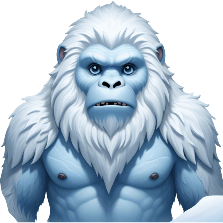 Cinematic Noble Yeti Portrait Emoji, Grand and enigmatic, with a towering, snow-dusted figure in pristine whites and cool blues, exuding ancient, mystical wisdom and stoic majesty, simplified yet exquisitely detailed with frosty textures, glowing with a gentle, icy outline that captures the awe-inspiring presence of a guardian of the frozen wilds! emoji