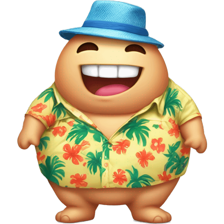 Anthropomorphic chubby slime with hawaiian shirt, belly button emoji