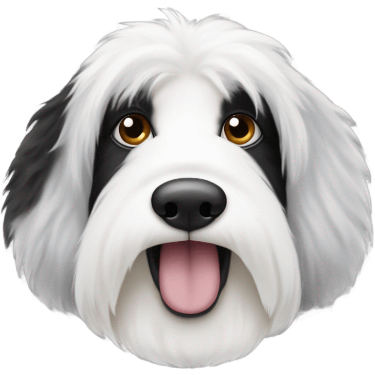 Very fluffy and full Half white half black old English sheepdog face where left half is white. EYE SECTION OF FACE SHOULD BE HALF AND HALF DOWN THE MIDDLE. YOU KEEP MESSING THIS UP! Read instructions carefully emoji