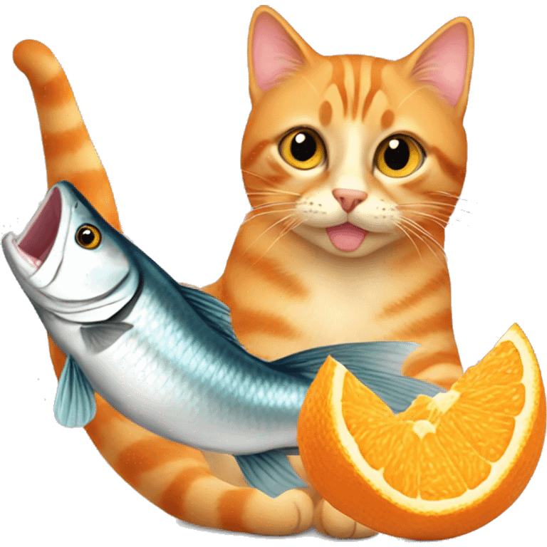 orange tabby cat eating fish emoji