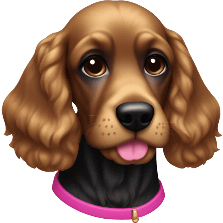 A black 2nd generation cocker with straight hair and a pink collar  emoji