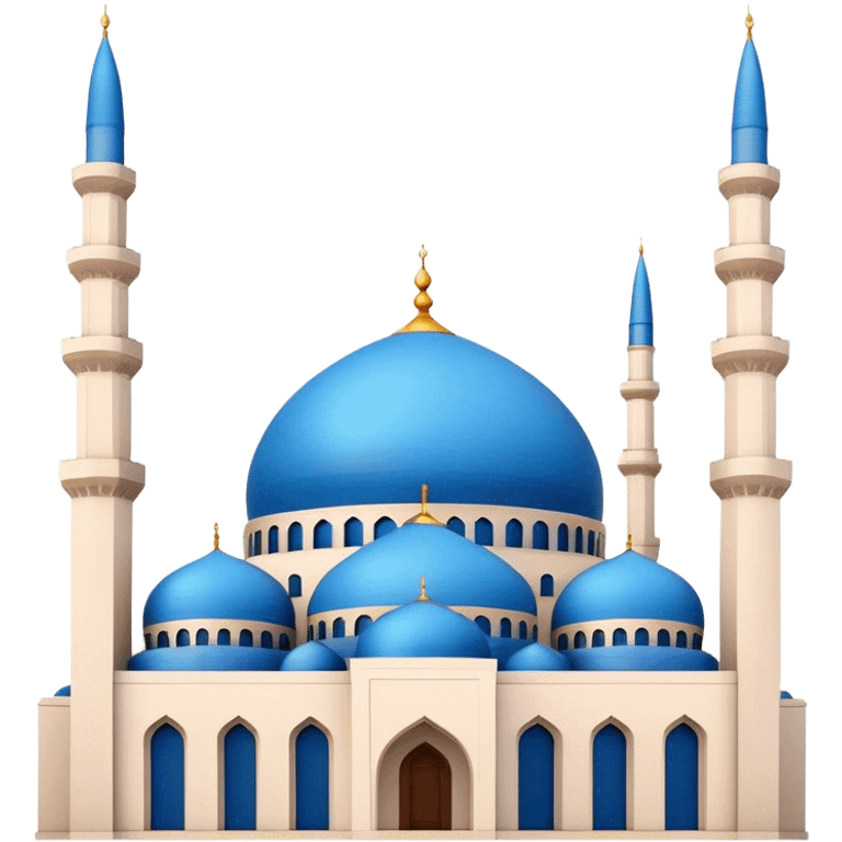 Cinematic Realistic Mohammad Al-Amin Mosque Landmark Emoji, showcasing its striking blue dome, towering minarets, and detailed Arabic calligraphy. emoji