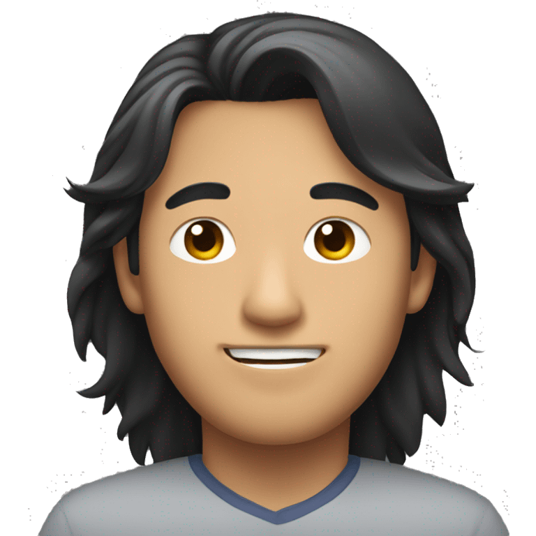 Long haired Asian man holding black cat emoji