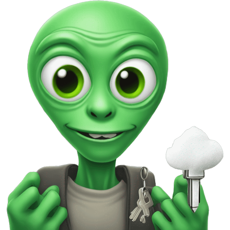 green alien with a mound of white powder in hand and house key in other  emoji