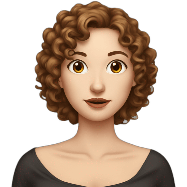 white woman-designer with brown curly hair, wears Off Shoulder Batwing Tank shows love emoji