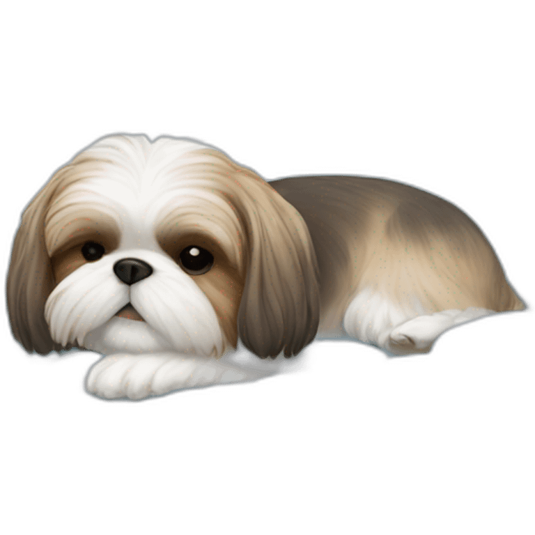 Shih tzu sleeping in light blue circular dog bed emoji