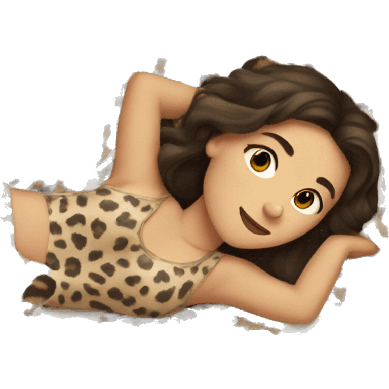 Brunette girl Laying on Leopard blanket  emoji