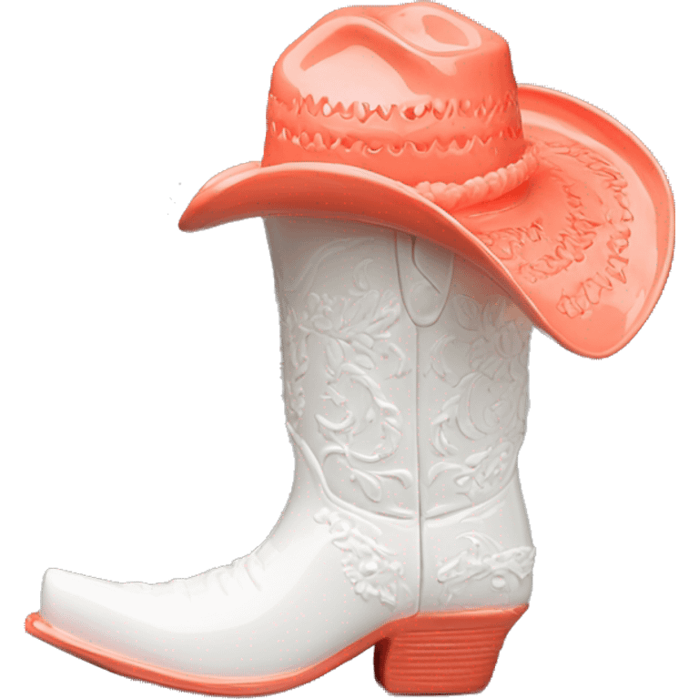 White cowgirl boot vase with coral emoji