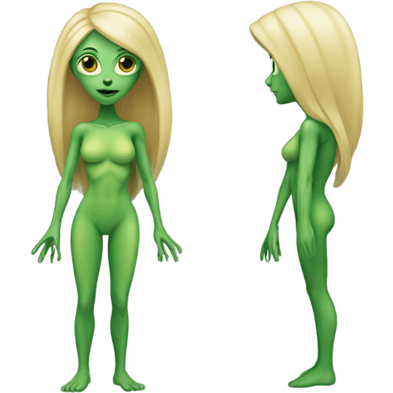 a green alien woman full body,blonde emoji