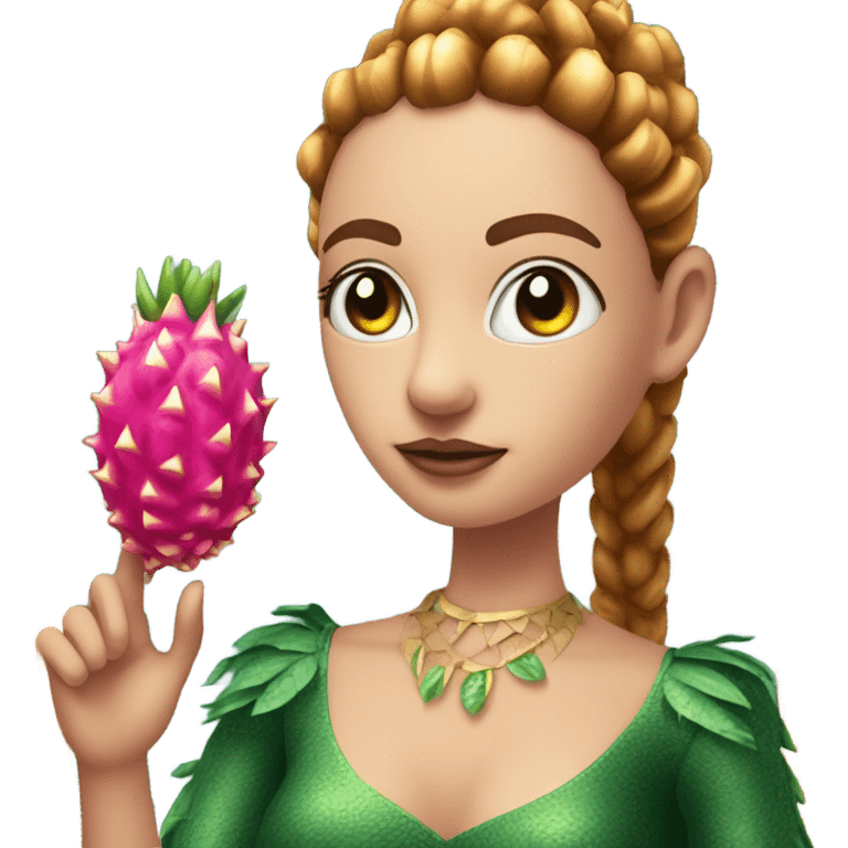 3D elegant Pitahaya with large shiny eyes 👀 she hand holds the mirror with its reflection 🪞 emoji