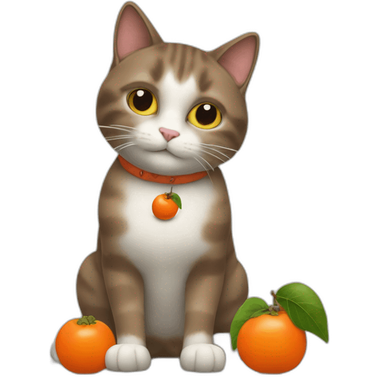 the cat holds a persimmon in its paws emoji