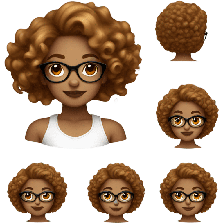 Puerto Rican girl with curl caramel hair with glasses and make up emoji