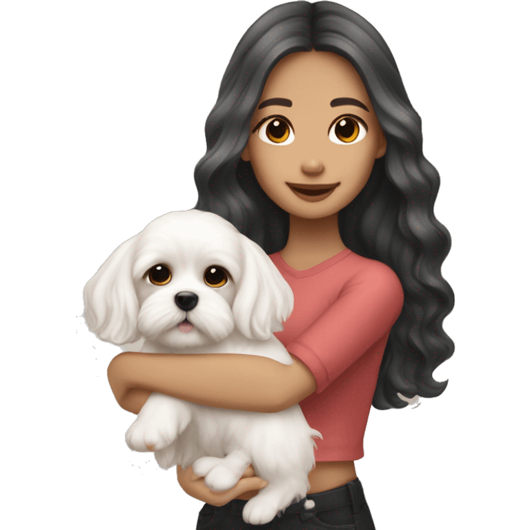 Maltese puppy with light skin Filipino girl owner long wavy hair emoji