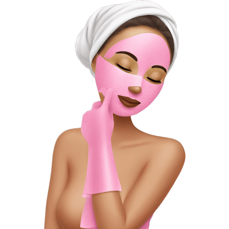 Lady with pink face mask spa beauty full face relaxing emoji