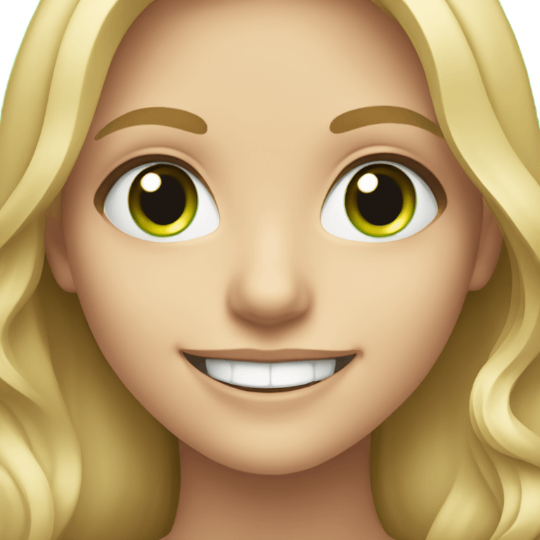 smiling blonde girl portrait with braces and green eyes emoji