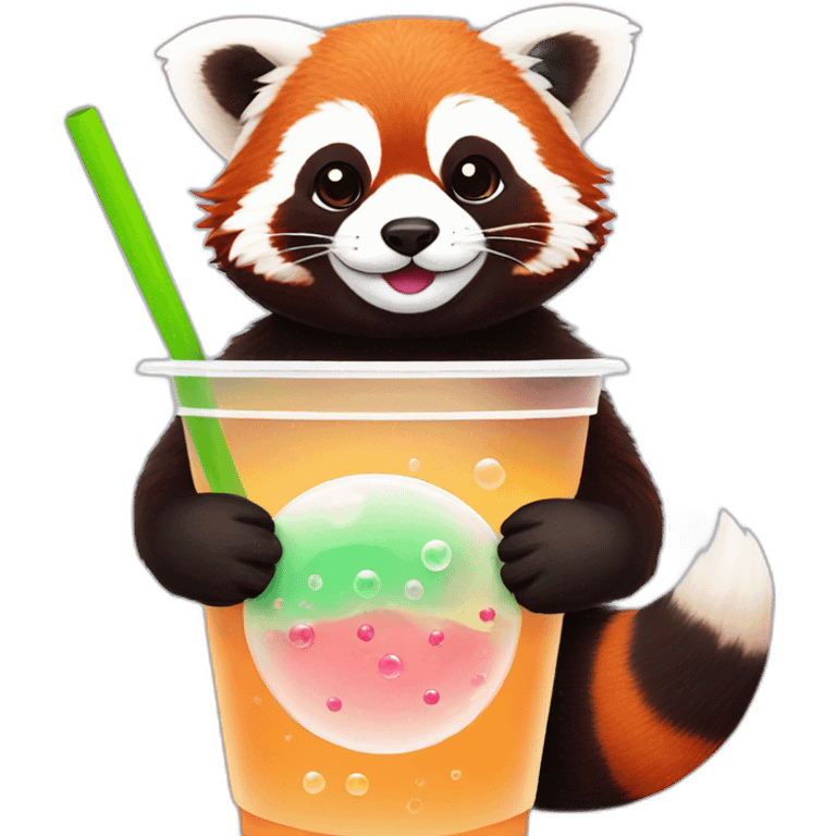 Red panda with bubble tea emoji