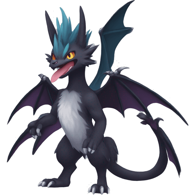 Edgy Cool Fluffy Nargacuga-Noivern-Pokémon-fusion-cat Full Body emoji