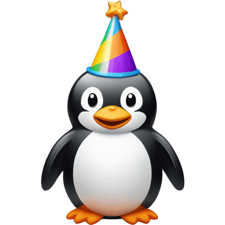 Smiling Penguin wearing a birthday hat emoji