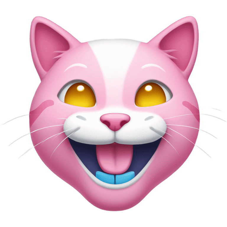 A happy pink cat with rainbow teeth emoji