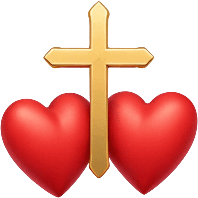 Two red  hearts connected by one simple gold cross  emoji