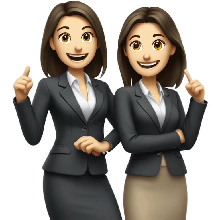 businesswoman two caucasian brunette girls celebrating emoji