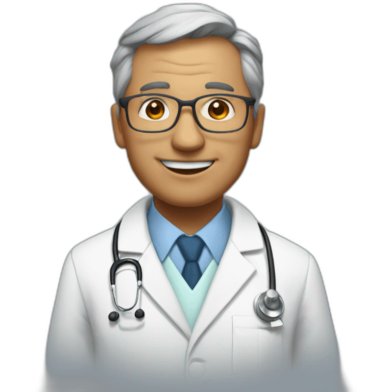 a 50 years old doctor in university of medicine with a little smile emoji