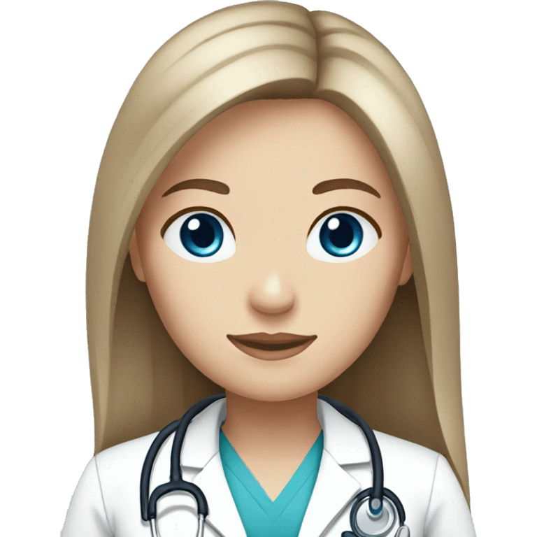 Doctor, female, long brown straight hair, blue eyes, white skin emoji