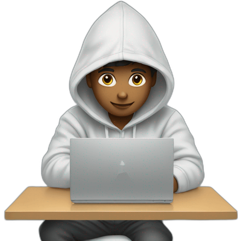 a boy in a hoodie working on  a computer emoji